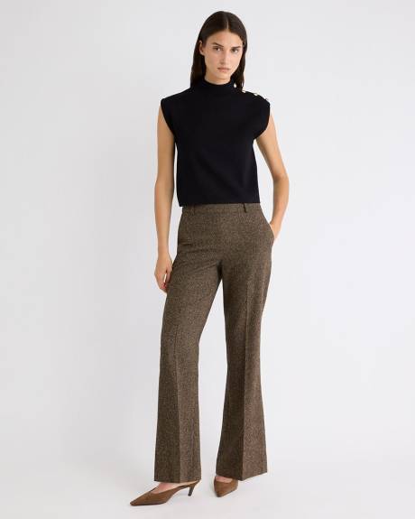 Sleeveless Mock-Neck Sweater with Buttons on Shoulder