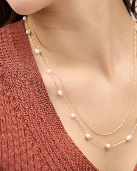 Collier D&eacute;licat &agrave; Cha&icirc;ne Double avec Perles d'Eau Douce