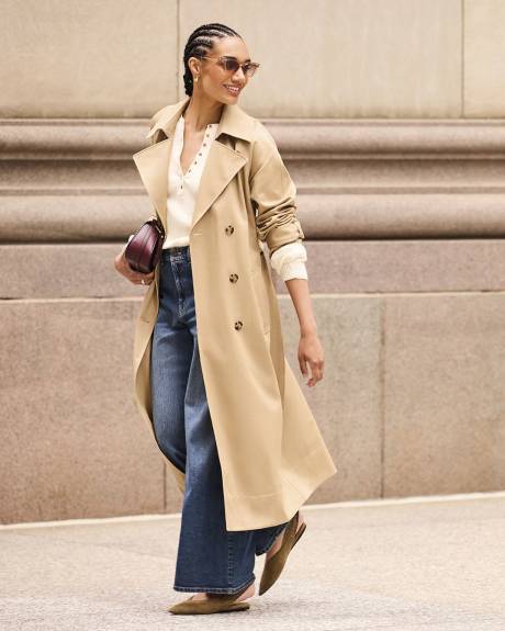 Manteau Trench Long Déperlant à Boutonnage Double