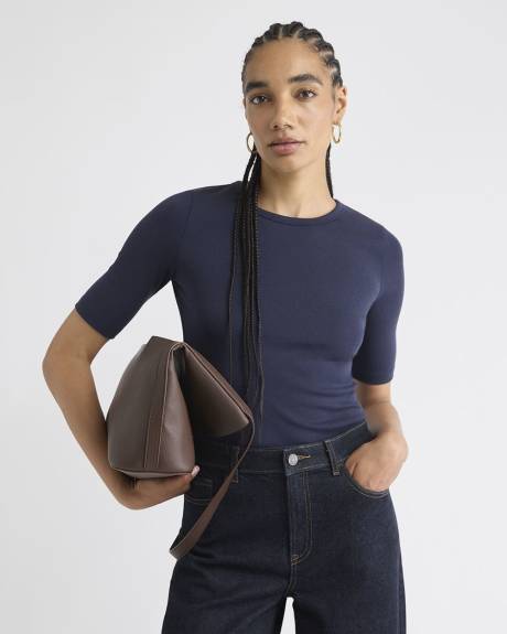 Elbow-Sleeve Crew-Neck Fitted Tee