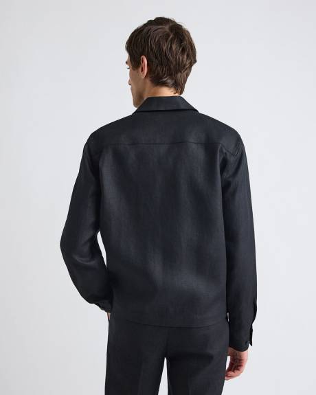 Linen Jacket with Flap Pockets at Chest