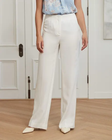 Pantalon Blanc à Jambe Large et Taille Haute en Piqué - 33 "