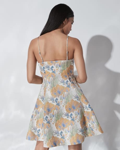 Floral Brocade Fit and Flare Sleeveless Cocktail Dress