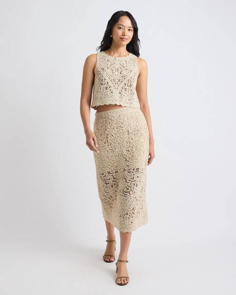 Jupe Droite Maxi en Tricot Crochet&eacute;