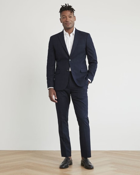 Slim-Fit Navy Checkered Suit Blazer