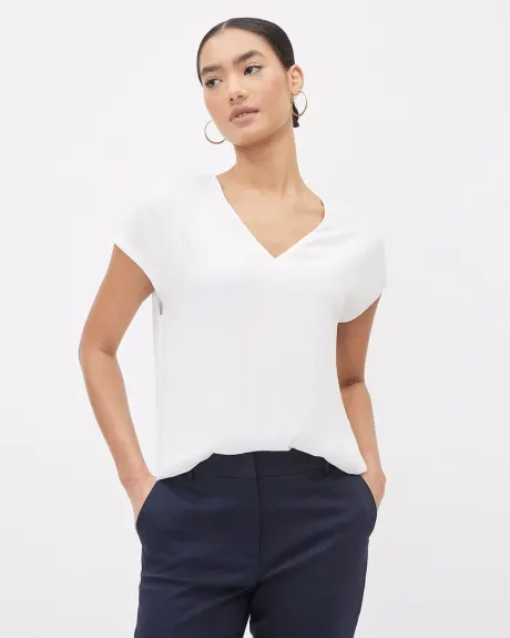 Silky Crepe V-Neck Cami with Extended Sleeves