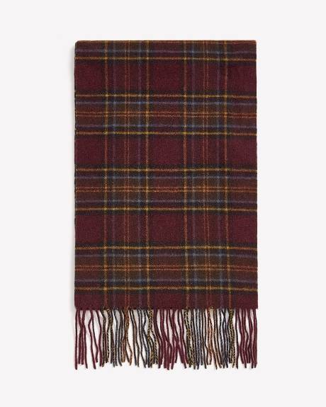 Plaid Wool Scarf with Fringes