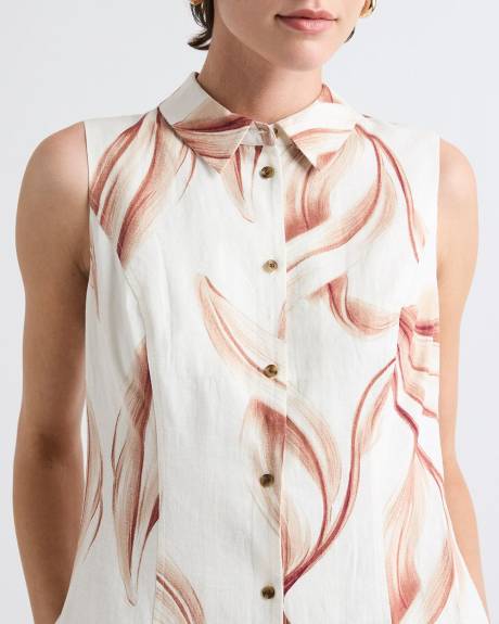 Sleeveless Linen-Blend Mini Dress with Shirt Collar