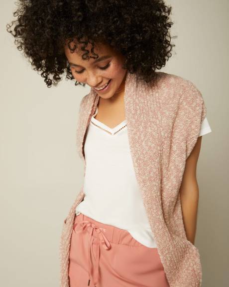 T-shirt en Coton et Modal &agrave; encolure V d&eacute;taill&eacute;e