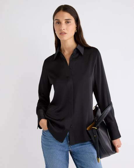 Satin Long-Sleeve Buttoned-Down Blouse