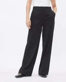 Pantalon Noir à Jambe Large et Taille Haute