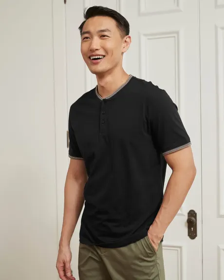 Short-Sleeve Henley T-Shirt with Contrast Trims