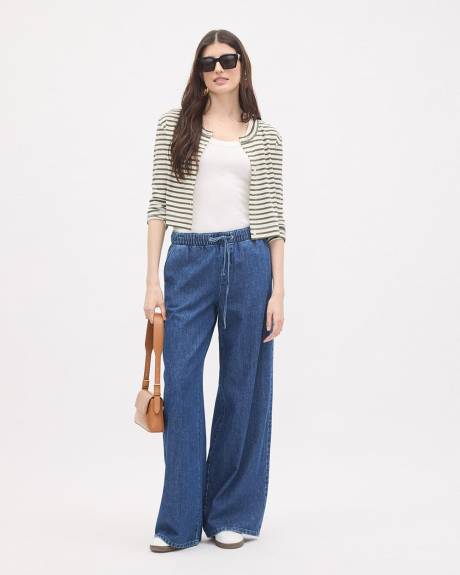 Striped Long-Sleeve Crew-Neck Ribbed Buttoned-Down Top