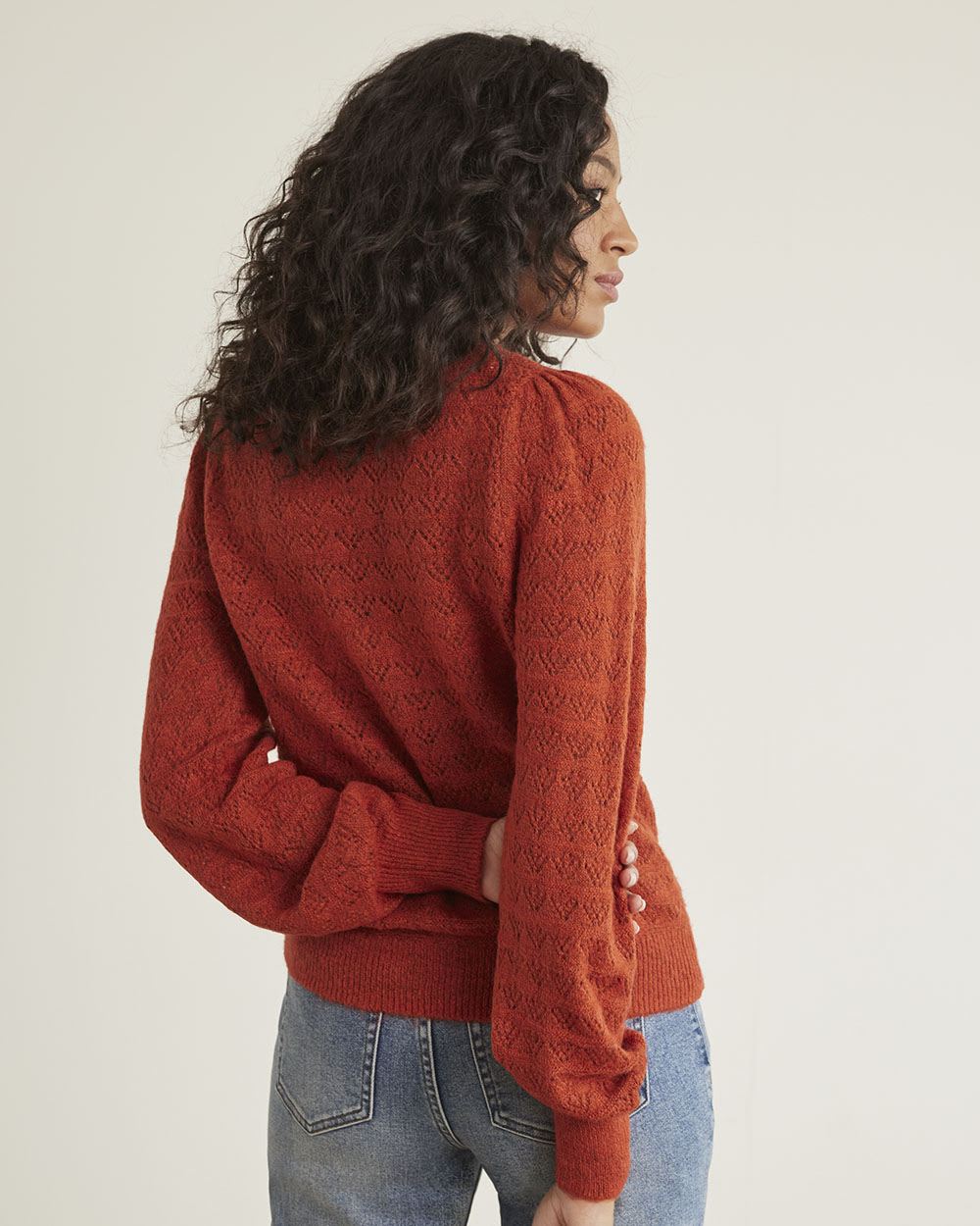 Long-Sleeve Boat-Neck Sweater with Pointelle Stitches
