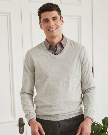 Pull en Tricot &agrave; Col V avec Patchs aux Coudes