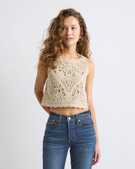 Haut Crochet&eacute; Sans Manches &agrave; Col Rond