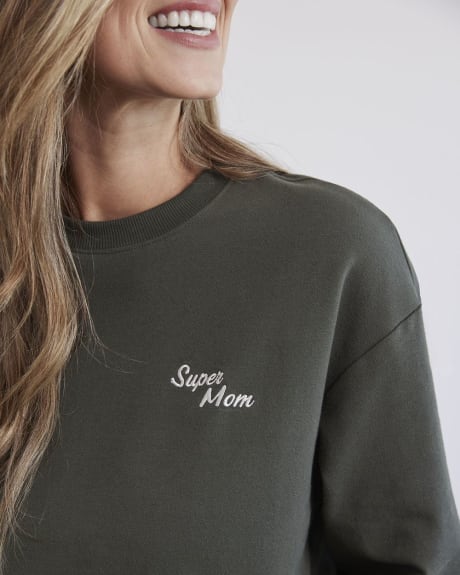 Relaxed-Fit French Terry "Super Mom" Sweatshirt - Thyme Maternity