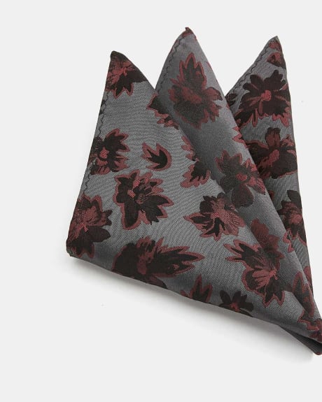 Navy Pocket Square with Burgundy Flowers