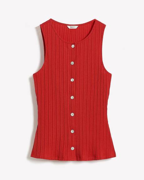 Haut Côtelé Boutonné Sans Manches à Col Rond