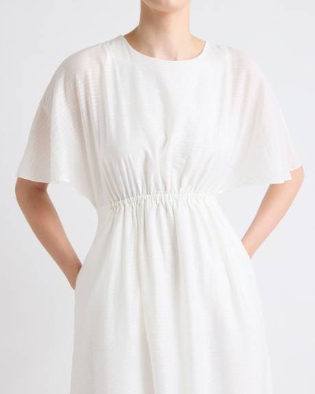 Fit-and-Flare Midi Dress with Short Flutter Sleeves