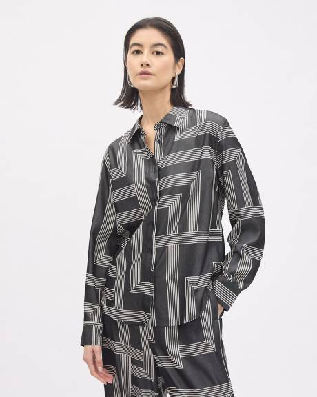 Long-Sleeve Buttoned-Down Fluid Blouse with Shirt Collar