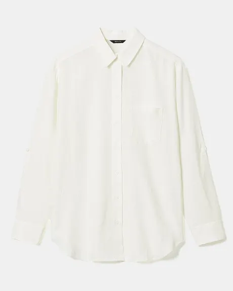 Solid Long-Sleeve Buttoned-Down Linen Blouse
