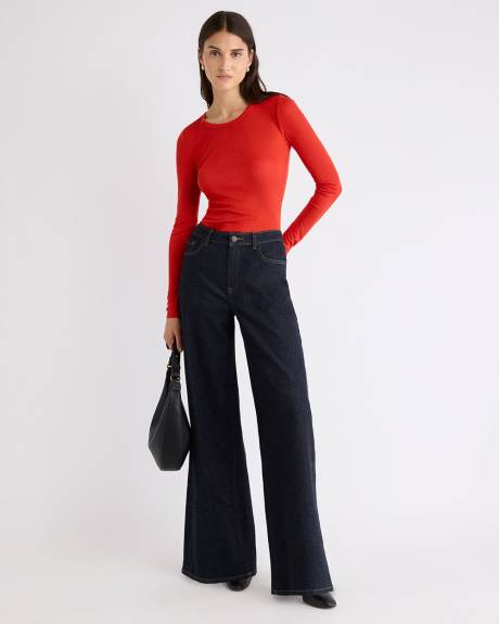 Wool-Blend Scoop-Neck Long-Sleeve Top