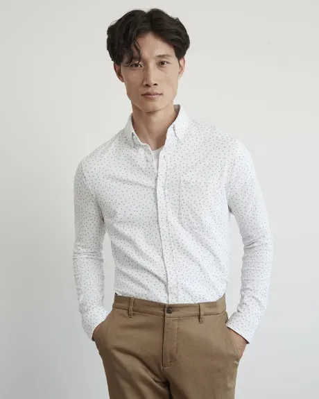 Long-Sleeve Piqué Cotton Shirt with Dots