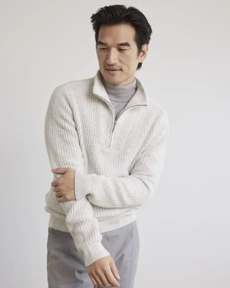 Long-Sleeve Half-Zip Mock-Neck Sweater