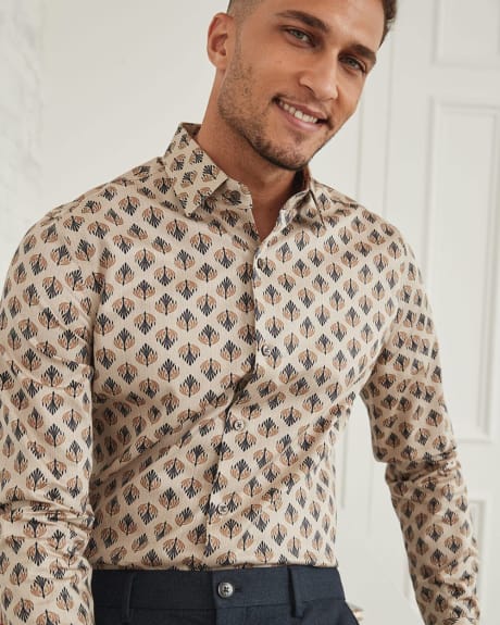 Slim Fit Dress Shirt with Feather Print