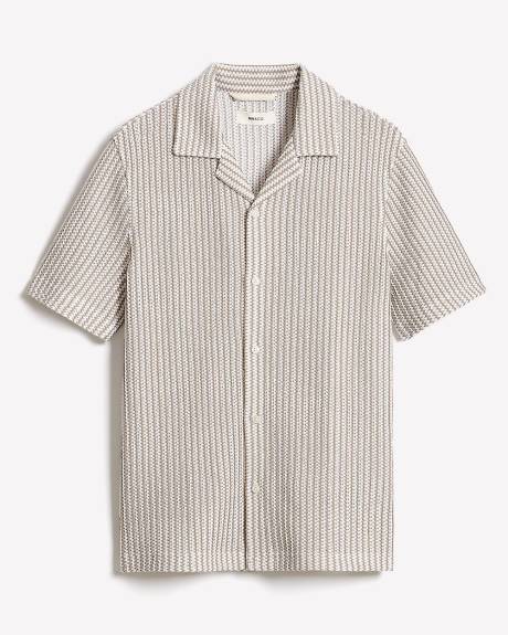 Chemise Rayée en Crochet à Manches Courtes et Col Camp