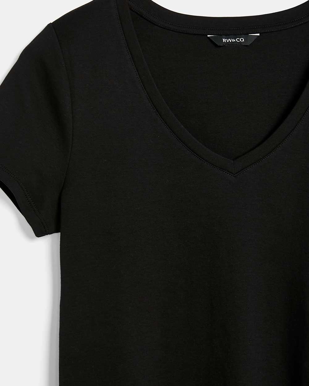 T-Shirt Basique en Coton Épais à Manches Courtes et Col V
