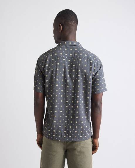 Chemise Fleurie à Manches Courtes et Col Camp