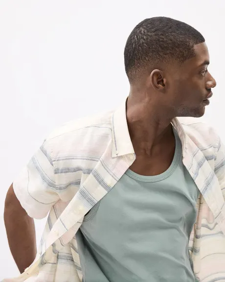 Slim-Fit Striped Short-Sleeve Linen-Blend Shirt