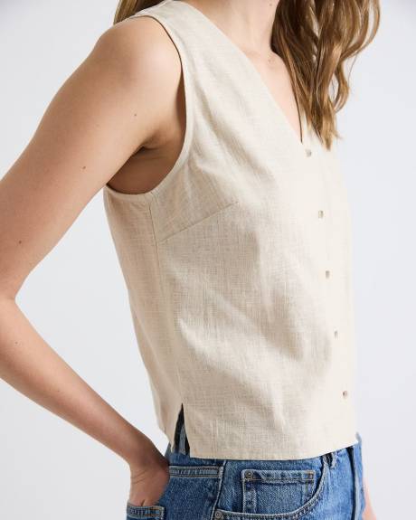 Solid Sleeveless Linen-Blend Blouse
