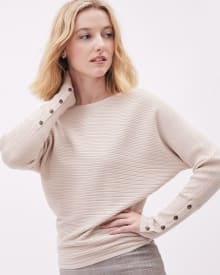 Long-Batwing-Sleeve Classic Sweater with Boat Neckline