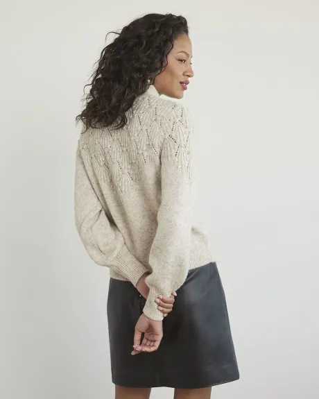 Long-Sleeve Mock-Neck Sweater with Pompom Stitches