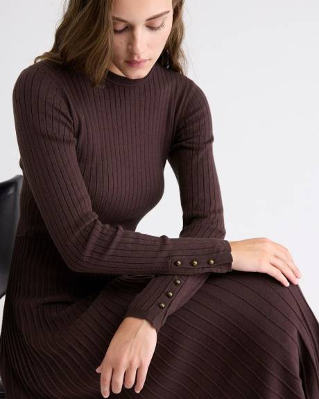 Long-Sleeve Ribbed Midi Sweater Dress