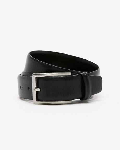 Ceinture en Cuir Noir Texturé avec Boucle Carrée