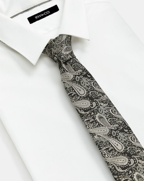 Regular Grey Tie With Silver Paisley Print