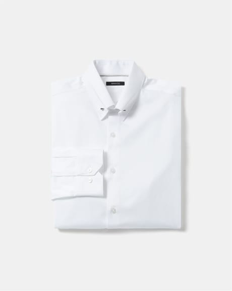 Slim Fit White Dress Shirt with Collar Bar Pin