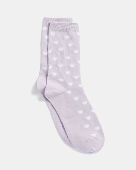 Crew Socks With a Small Heart Pattern