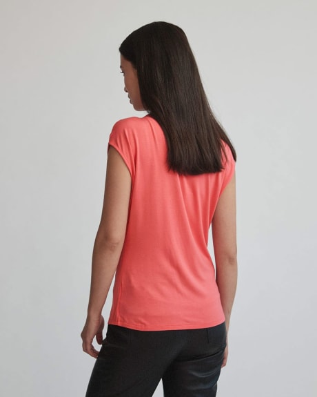 Extended Shoulder Crew-Neck T-Shirt with Cutout