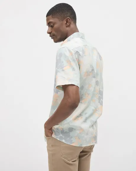 Short-Sleeve Linen-Blend Slim-Fit Shirt with Floral Print