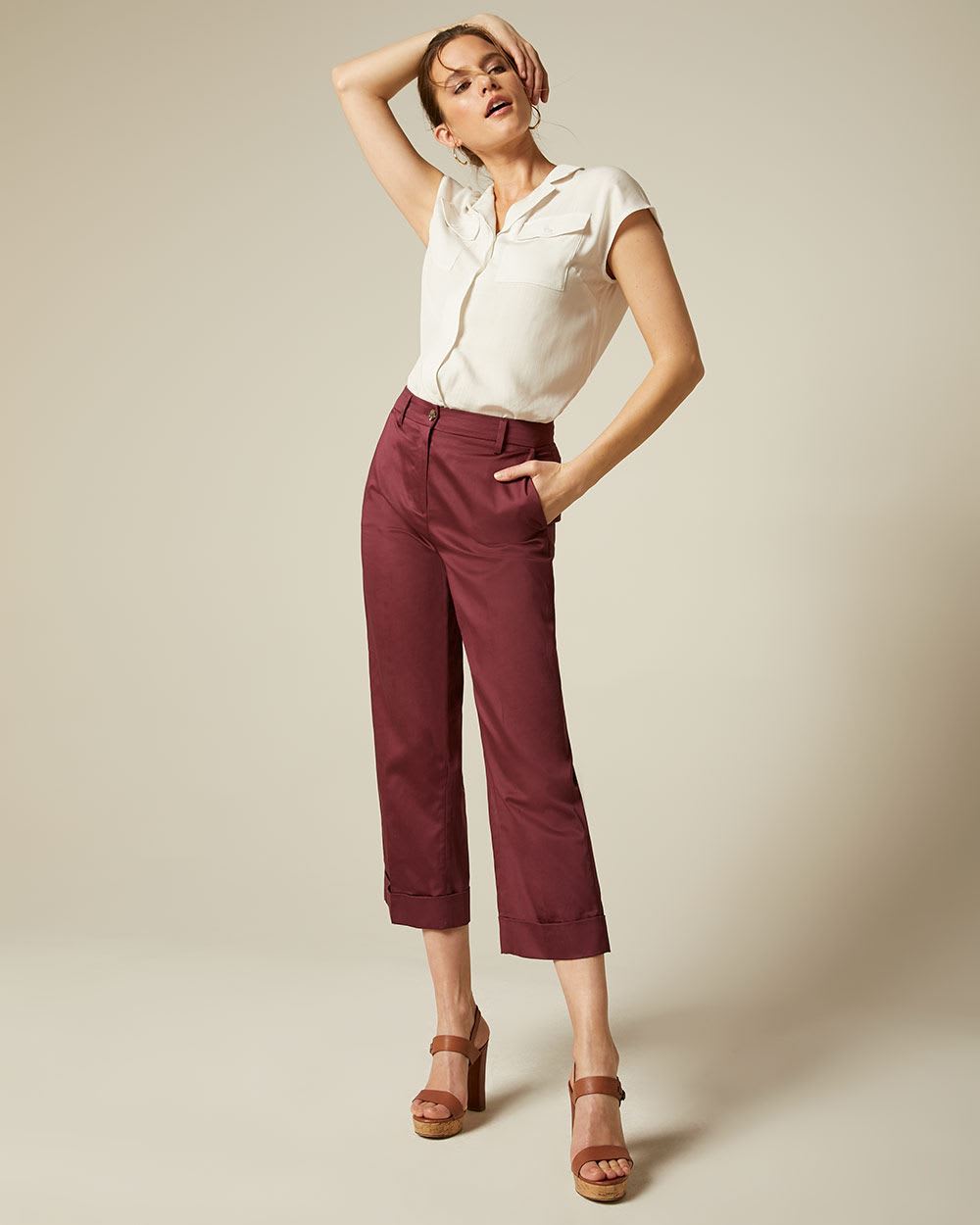 Linen High-Waisted Wide Crop Pleated Pant