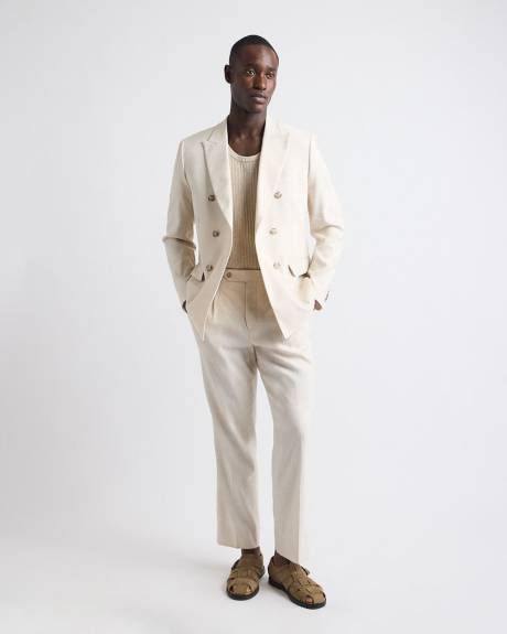 Veston de Complet à Coupe Ajustée en Lin à Boutonnage Double