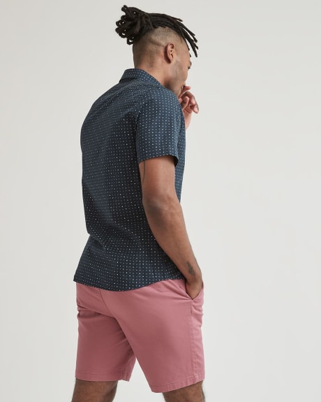 Short-Sleeve Cotton Slim Shirt with Geo Pattern