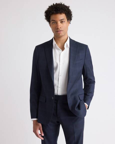 Slim-Fit Navy Checkered Suit Blazer