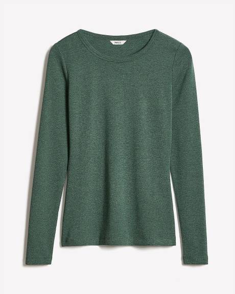 T-Shirt Côtelé Ajusté à Manches Longues et Col Rond en Tricot Luxueux