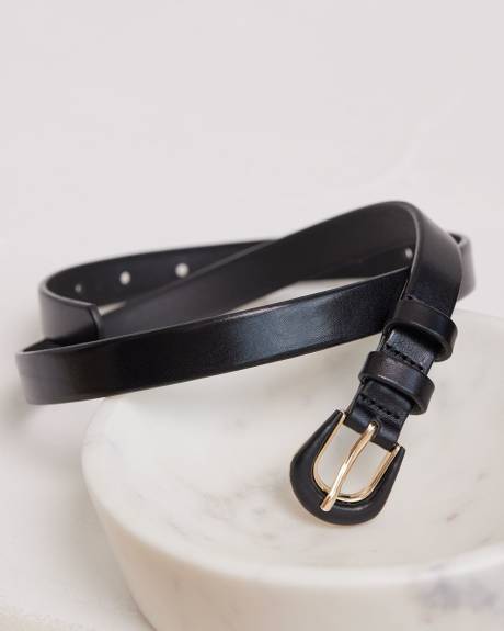 Thin Leather Belt with Leather-Covered Buckle